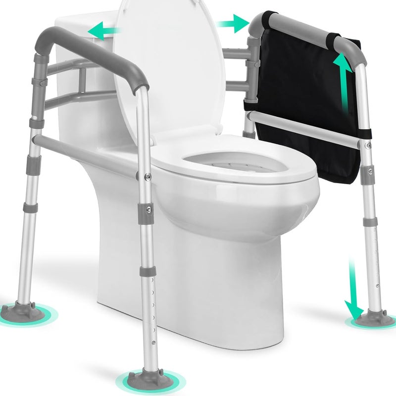TABEKE Toilet Safety Rails for Seniors, Adjustable Height & Width Toilet Safety Frames with Handles, Foldable Toilet Rails for Disabled Elderly Fit Most Toilets (w. Suction Cups) - Image 1